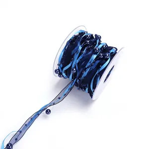 Blue pearl organza ribbon roll for gift wrapping, floral packaging, and DIY crafts decoration.
