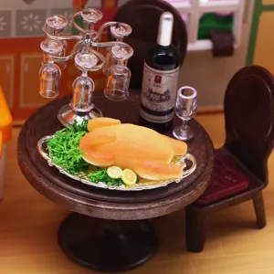 Dollhouse miniature wine glass rack and roast chicken food play accessories for OB11 doll