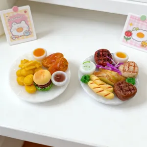 Dollhouse Miniature Simulation Steak Burger Food Dish Micro Food Scene Props Pretend Play Kitchen Accessories