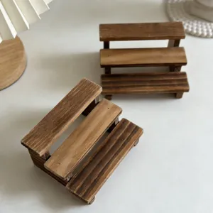 Mini wooden 3-step display stand dollhouse miniature shelf wooden flower rack desktop decor