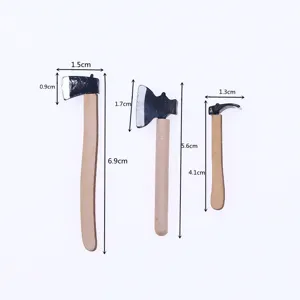 Dollhouse miniature wooden axe tool models set, 3 pieces micro garden decor props