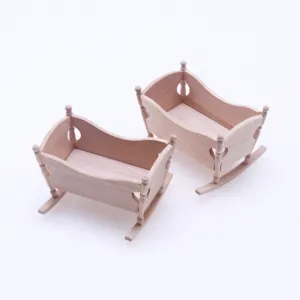 Miniature Wooden Dollhouse Cradle Simulation Infant Rocking Bed Doll House Furniture Home Decor Craft