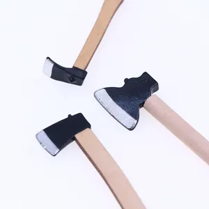 Miniature wooden axe tools detail, perfect for dollhouse and BJD gardening accessories.