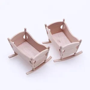 Miniature wooden dollhouse cradle furniture, handmade solid wood baby bed model for kids toys.