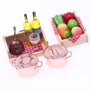 Dollhouse miniature copper-colored pots kitchen set toy DIY doll house decor accessories