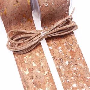 Natural eco-friendly cork ribbon gold-stamping PU leather webbing for gift packaging.