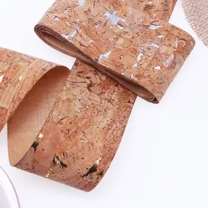 Natural eco-friendly cork ribbon metallic PU leather tape for gift box and packaging 1m