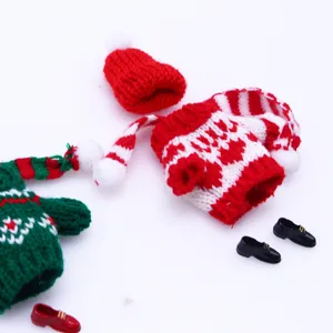 Mini doll knitted clothes set sweater hat and tiny shoes detail view for cute plush toys