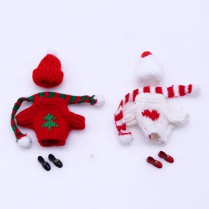 Mini doll knitted sweater set, cute plush toy doll decorative outfits with hat & scarf.
