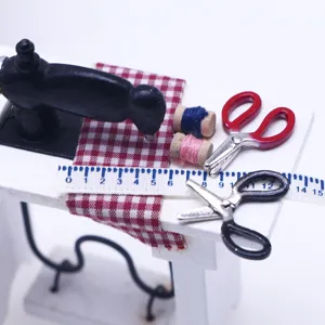 Dollhouse miniature sewing machine model DIY doll house scene accessories tiny scissors props