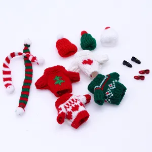 Miniature doll knit sweater set, cute doll clothes outfit accessories with hats, scarves and tiny shoes.