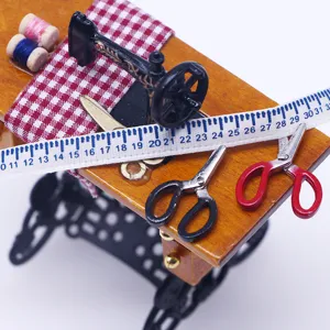 Dollhouse miniature sewing machine model tape measure scissors doll house scene accessories set
