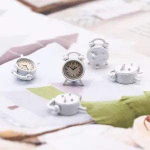 1:12 Dollhouse Miniature Alloy Alarm Clock Prop Tiny Retro White Clock Model Decor
