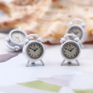 Miniature 1:12 dollhouse white alarm clock model mini metal furniture photography props.