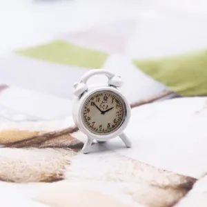 1:12 dollhouse miniature white alloy alarm clock model photography shooting prop decoration