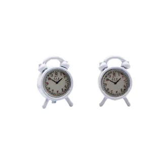 Miniature white alarm clock model 1:12 dollhouse miniature scene shooting props alloy toy.
