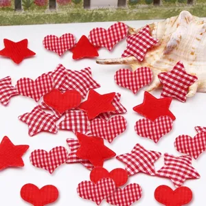 Corazón estrella a cuadros rojo blanco tela parches DIY boda ropa decoración 50pz
