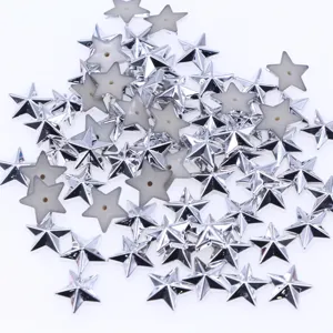 Silver star acrylic rhinestones bulk detail view, flatback craft beads for DIY jewelry making.
