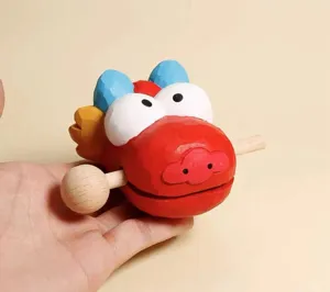 Handmade wooden dragon head desktop decompression toy ornament, creative office stress relief gift.