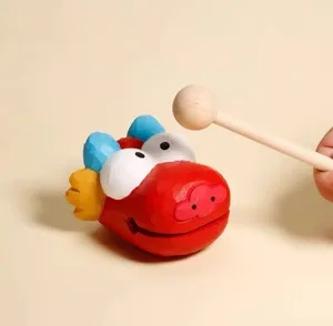 Wooden Dragon Woodfish Decompression Toy Cute Office Desk Ornament with Mallet Stress Relief