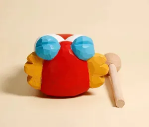 Handcrafted wooden fish decompression desk toy cute office stress relief ornament with mallet