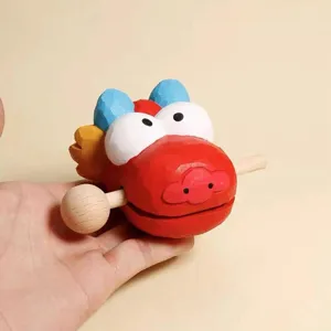 Creative Wooden Dragon Head Woodfish Toy Office Desktop Decompression Ornament Cute Cartoon Desktop Decoration Gift