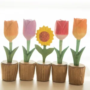 Handmade wooden flower tulip sunflower desktop ornament carving home decor gift festival