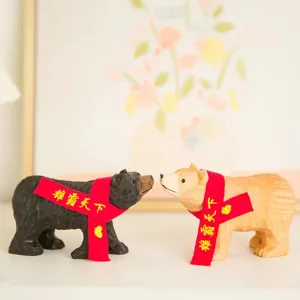 Handmade carved wooden bear figurines couple set home decor cute animal ornaments desktop display