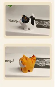 Handmade wooden carved cat figurine cute desktop ornament home decor animal sculpture gift