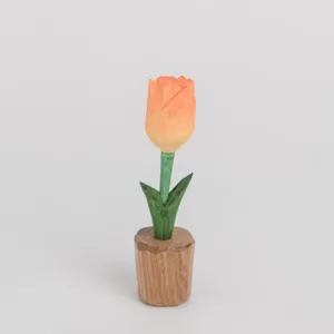 Handmade wooden tulip flower ornament, charming desktop decor for home, office or gifts.