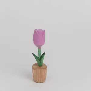 Handmade wooden tulip flower carving ornament desktop decor healing room decoration gift