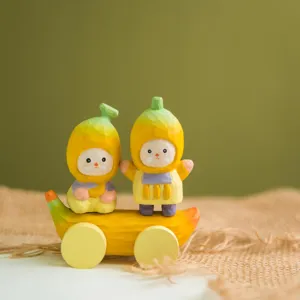 Wooden banana figurine desktop decoration cute fruit cartoon toy creative gift carving ornament