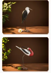 Exquisite handcrafted wooden water bird figurine detail, elegant desktop home decor ornament.