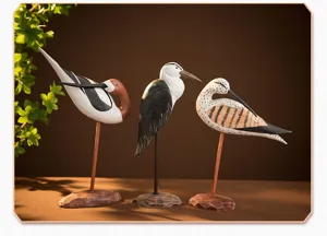 Handcrafted wooden bird figurines set, rustic desktop decor for home and new house.