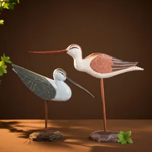 Handmade wooden water bird figurine set desktop ornament home decor craft decoration
