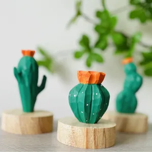 Wooden Cactus Ornaments Japanese Creative Handcrafted Solid Wood Figurine Desktop Decor For Home And Office Gift