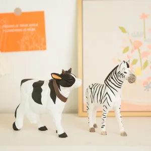 Handgesneden houten dierenfiguren schattige koe en zebra set voor thuis display