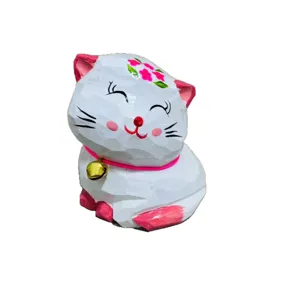 Handmade wooden carved cat figurine, cute desktop ornament, creative gift for birthdays and graduation.