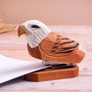 Handcrafted wooden eagle stapler creative animal desk stationery for home office use.