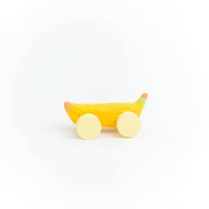 Wooden banana car toy, creative linden wood carving desktop decoration and cute gift.