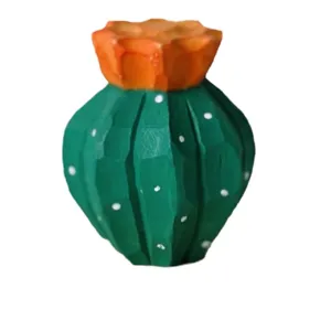 Handmade wooden cactus figurine desktop ornament creative home decor gift for desk room decor