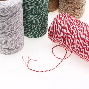 Colorful dual-color cotton twine detail showing twisted texture for gift wrapping.