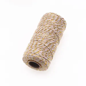 Premium 2mm Two-Color Metallic Cotton Twine Roll for Gift Wrapping and Craft Projects