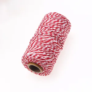 Red and white cotton twine roll detail, 2mm baker rope for gift wrapping and craft decoration.