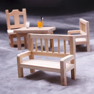 Puppenhaus Miniatur Holz Bank Miniatur Möbel Modell Zakka Stil Naturholz Rückenlehne Hocker für Mikro Landschaft Dekor