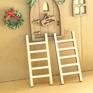 Miniature wooden ladder detail shot, perfect for dollhouse DIY decoration and Christmas scenes.