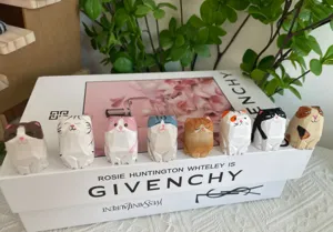 Handmade wooden cat figurines cute animal desktop ornaments craft gift cute cat statue