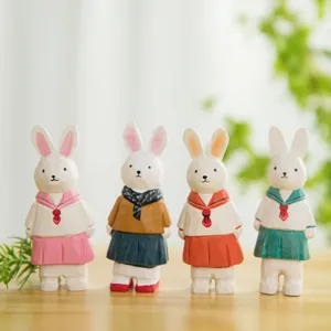 Wooden Animal Ornaments DIY Creative Cute Bunny Bear Figurines Desktop Decoration Living Room Kids Room Wooden Art Crafts Gift