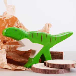 Handgemaakte Houten Dierenornamenten Cartoon Dinosaurus Krokodil Beeldje Lindenhout Bureaudecor Kinderen Cadeau Houten Ambacht