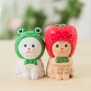 Decoración de escritorio de gato de madera artesanía hecha a mano figura animal